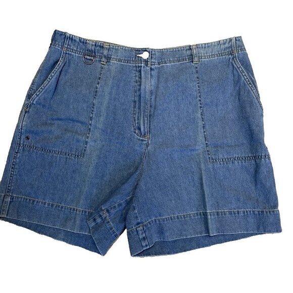 David N Sport Women's Denim Utility Shorts Size 16 High Rise Adjustable Waist - Picture 1 of 11
